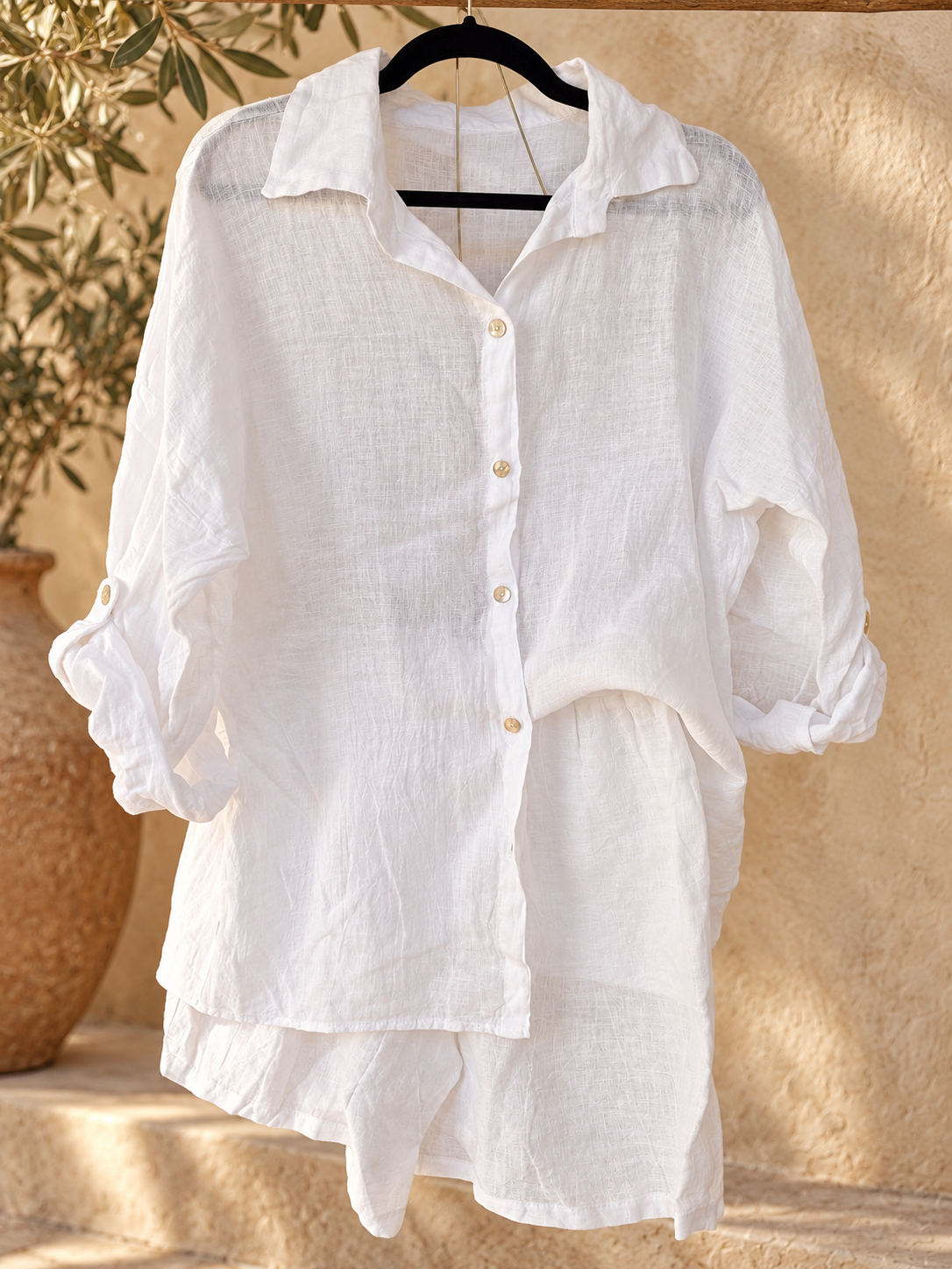 White Pure Linen Co-ord Set