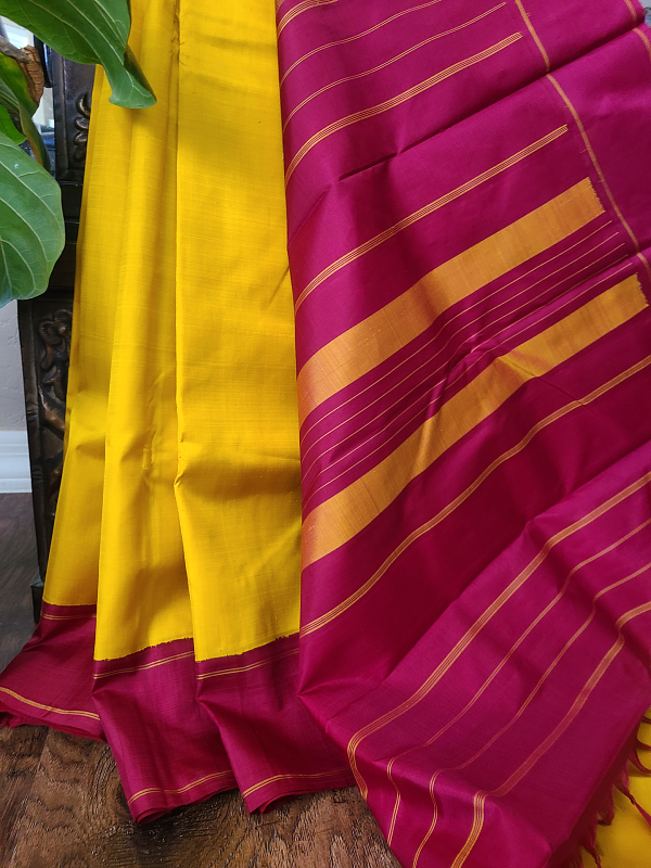Yellow Korvai Kanjivaram Silk Saree