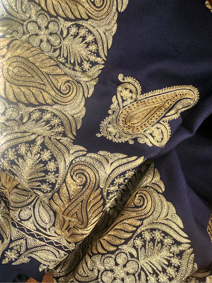 Navy Woolen Zardozi Shawl