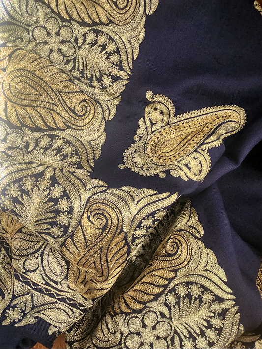 Navy Woolen Zardozi Shawl