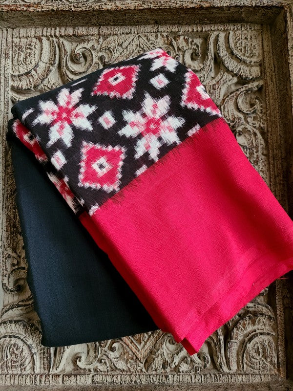 Black Red Cotton Telia Ikkat Saree