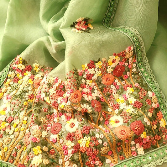 Tiffany Green Hand Embroidered Organza saree