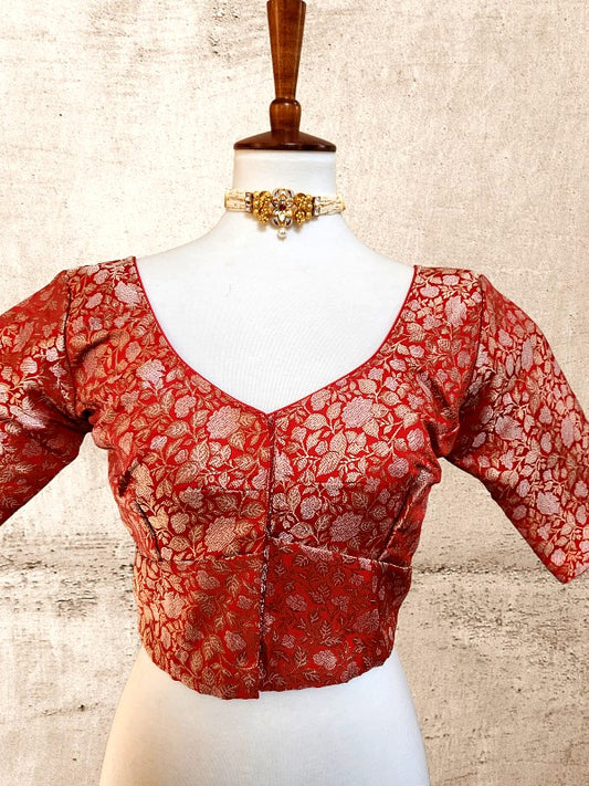 Red Brocade silk Blouse (Size 36-42)