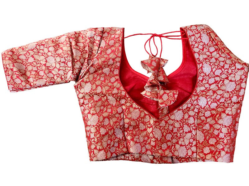 Red Brocade silk Blouse (Size 36-42)