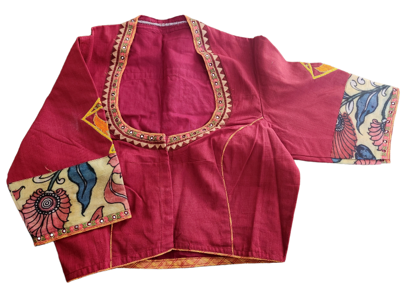 Devi Red Kalamkari Cotton Blouse (Size 34-38)