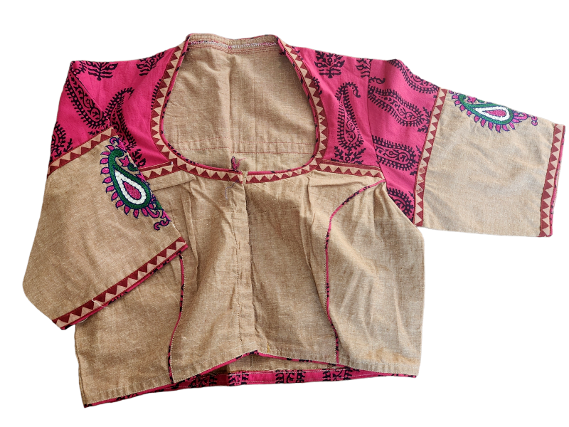 Brown Red Cotton Embroidered Blouse (Size36-42)