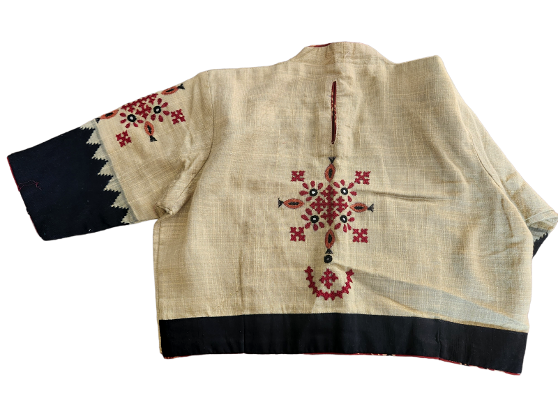Khaki khadi silk Hand Embroidery Cotton Silk Blouse (Size 32-34)