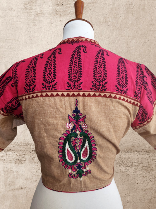 Brown Red Cotton Embroidered Blouse (Size36-42)
