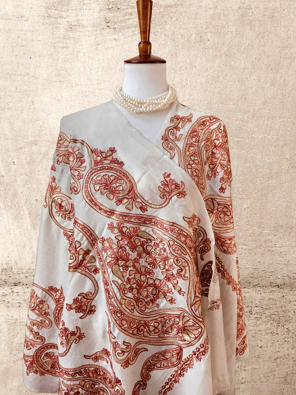 Ivory Woolen Zardozi Stole