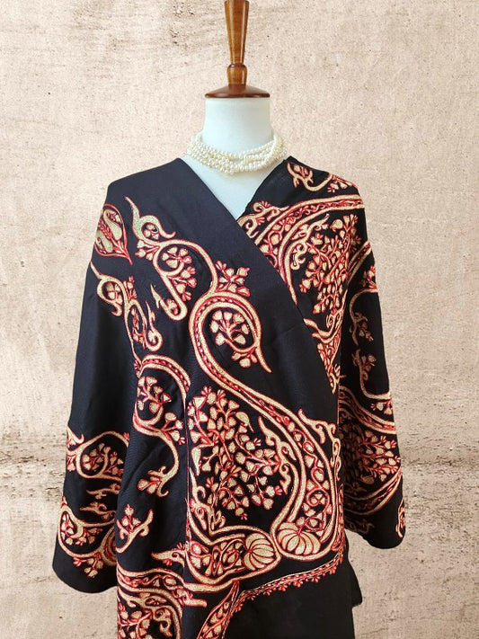 Black Woolen Zardozi Stole