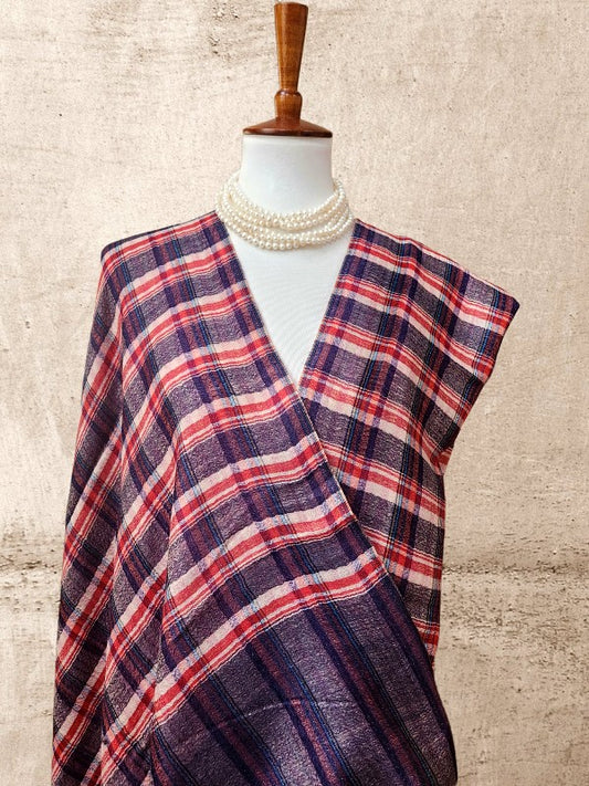 Plaid Check Woolen Reversible Shawl