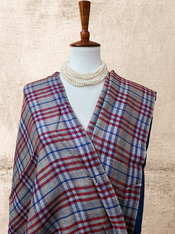 Plaid Check Woolen Reversible Shawl