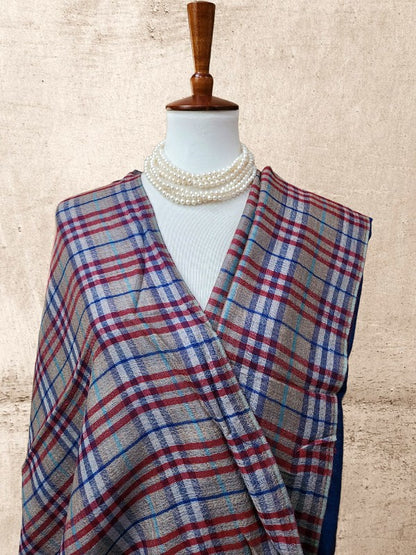 Plaid Check Woolen Reversible Shawl