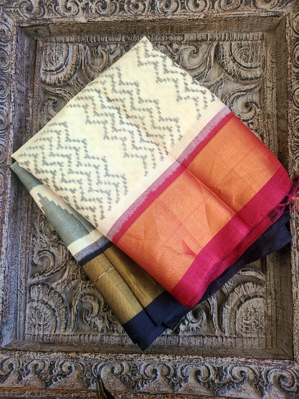 Ivory Ganga Jamuna Pochchampally Saree