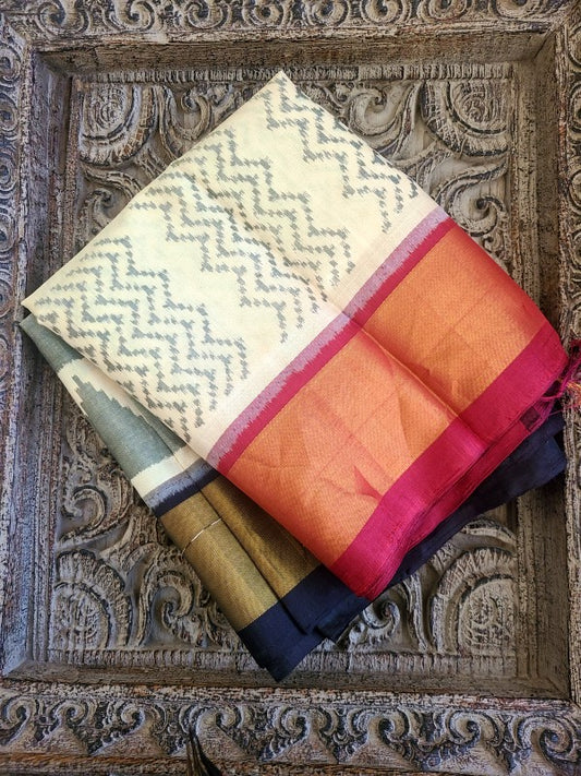 Ivory Ganga Jamuna Pochchampally Saree