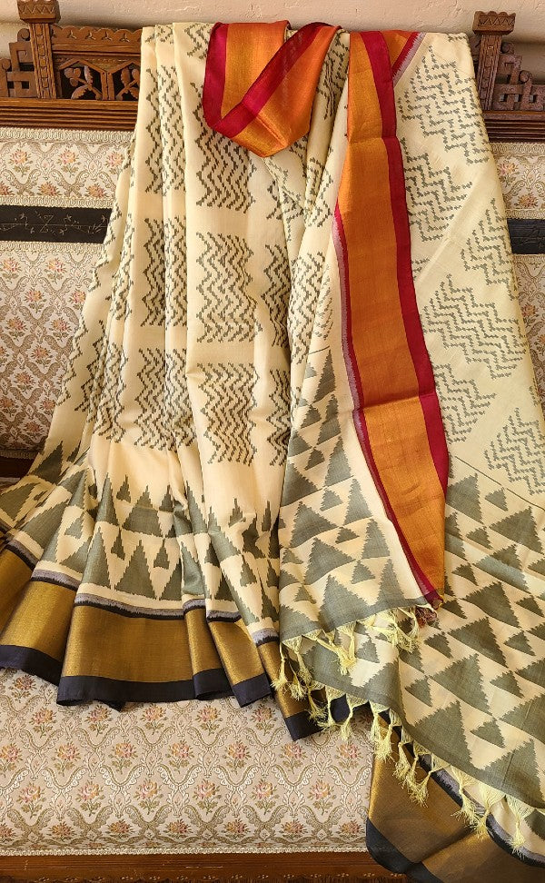 Ivory Ganga Jamuna Pochchampally Saree