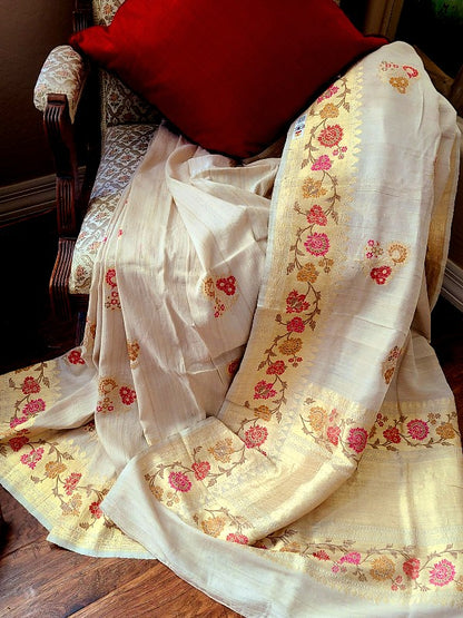 Natural Tussar Georgette Banarsi Silk Saree