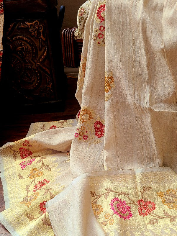 Natural Tussar Georgette Banarsi Silk Saree