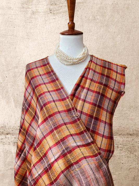 Plaid Check Woolen Reversible Shawl