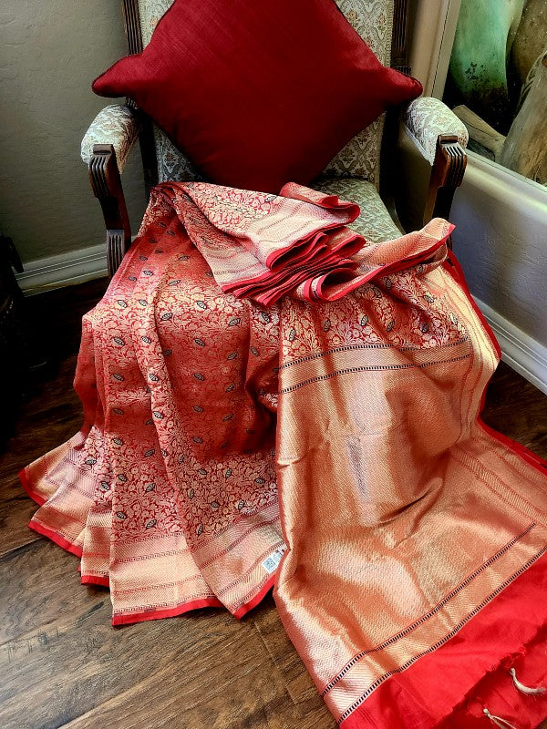 Red Katan Brocade Banarsi Saree